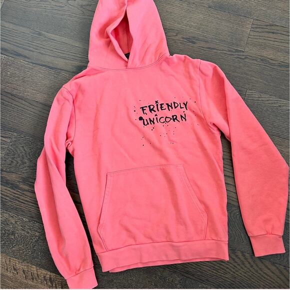 Unisex FRIENDLY UNICORN PINK PUNK UNICORN HOODIE - Picture 1 of 7